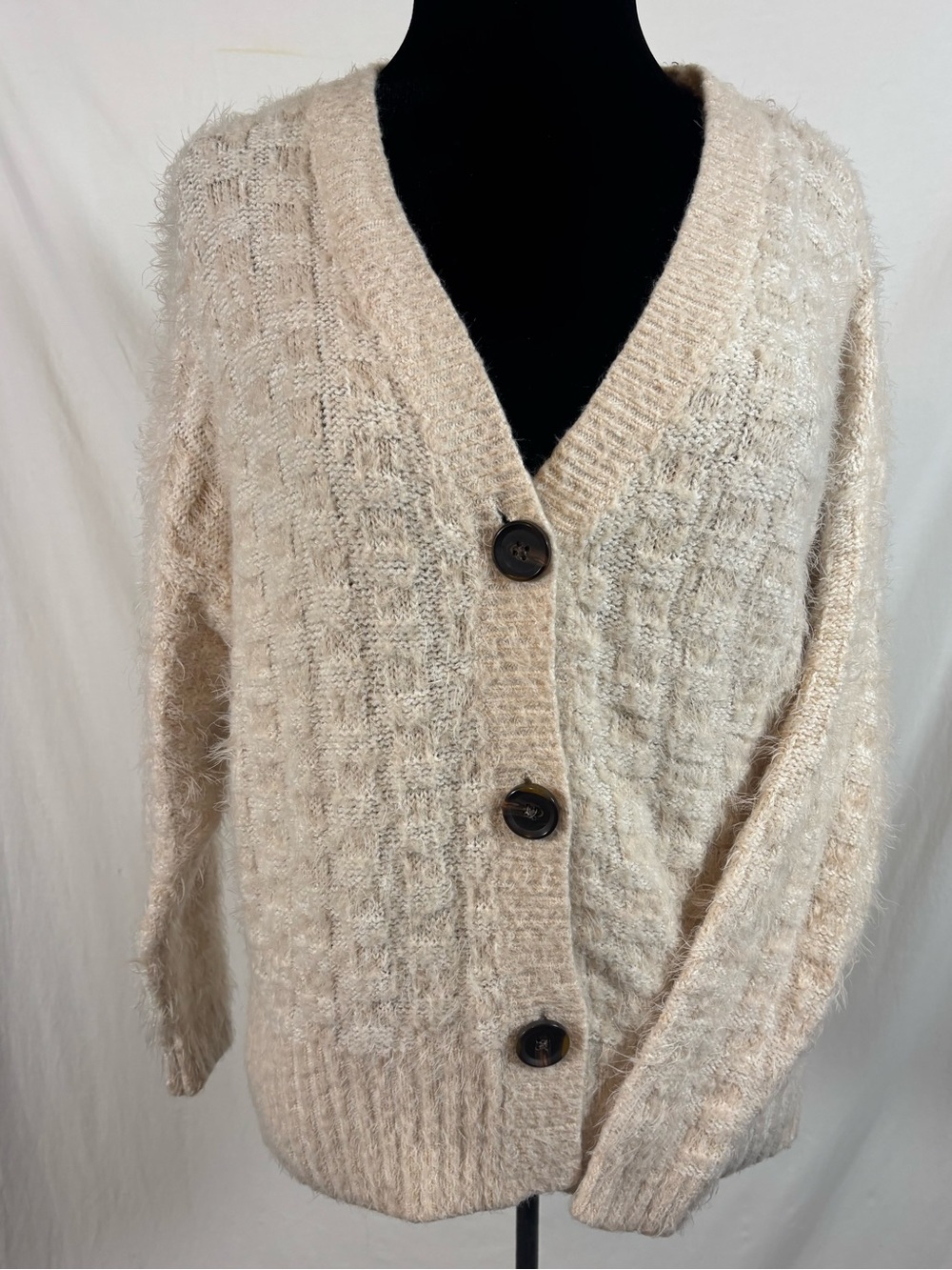 Wild Fable Cream Fuzzy Cardigan S Chunky Textured Knit Grandpa Cottagecore Cozy
